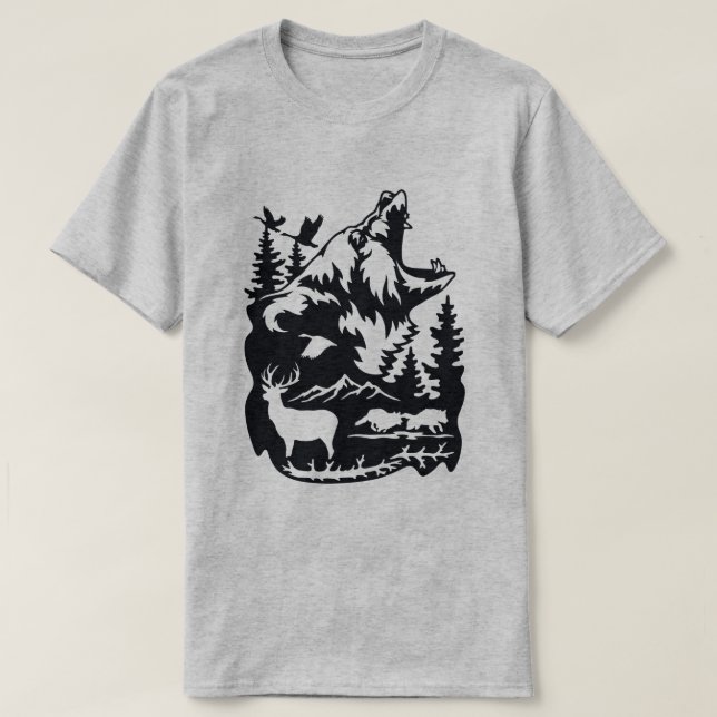 Camiseta Silhouette de vida silvestre con oso, ciervo (Diseño del anverso)