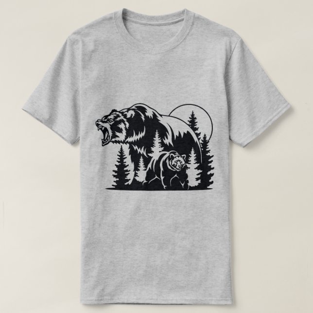 Camiseta Silhouette del oso ruidoso en el paisaje forestal (Diseño del anverso)