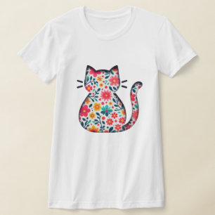 Camiseta Silhouette Floral Cat