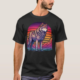 Camiseta Silhouette Retro Sunset Wolf