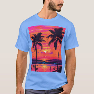 Camiseta Silhouettes al atardecer y palmas giratorias