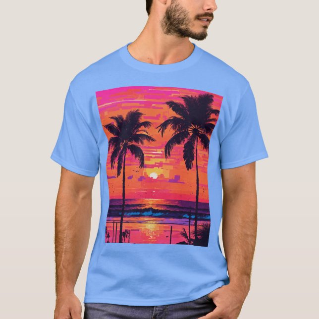 Camiseta Silhouettes al atardecer y palmas giratorias (Anverso)