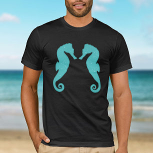 Camiseta Silhouettes de caballito de mar Aqua blue Simple n