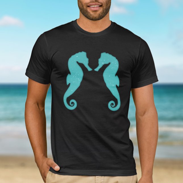 Camiseta Silhouettes de caballito de mar Aqua blue Simple n (Subido por el creador)