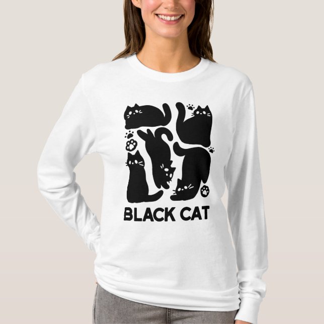 Camiseta Silhouettes de gato negro - Diseño felino lindo (Anverso)