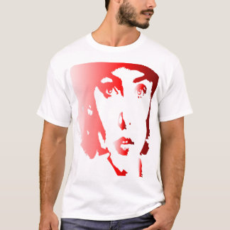 Camiseta Silhuette roja, el rostro de una mujer con gorra