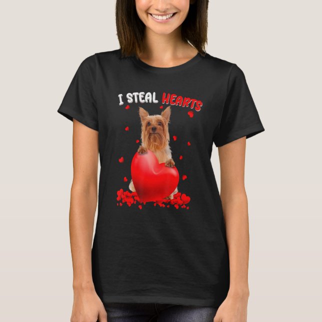 Camiseta Silky Terrier Dog I Roba Corazones Cute Valentine  (Anverso)