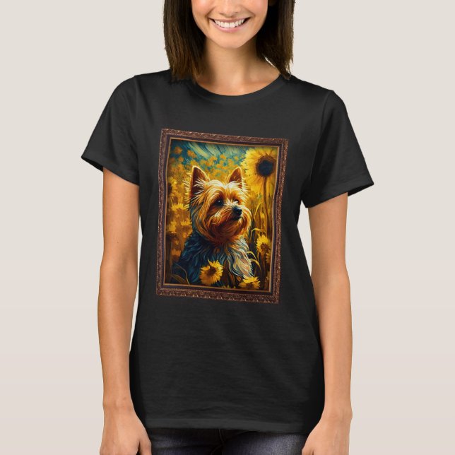 Camiseta Silky Terrier Pintando Flores De Girasol Madres (Anverso)