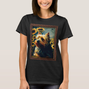 Camiseta Silky Terrier Pintando Flores De Girasol Madres
