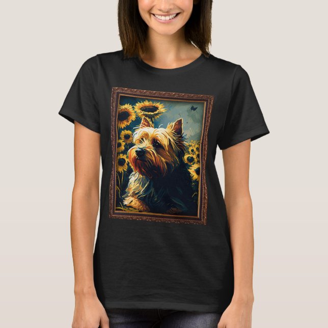 Camiseta Silky Terrier Pintando Flores De Girasol Madres (Anverso)