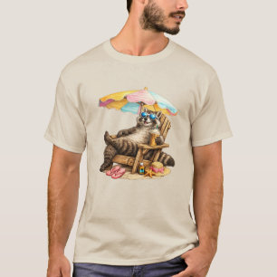 Camiseta Silla de playa de café helado de mapache de verano