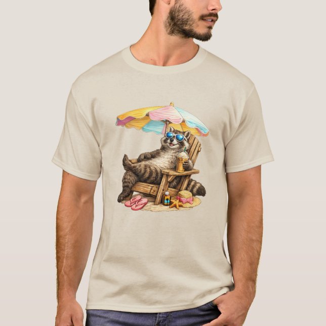 Camiseta Silla de playa de café helado de mapache de verano (Anverso)
