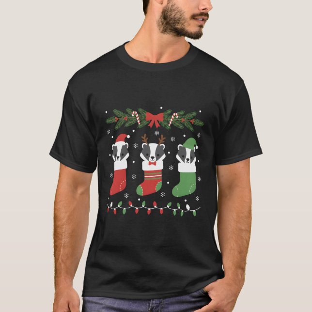 Camiseta Silly Honey Badger Christmas Lights Playful  (Anverso)