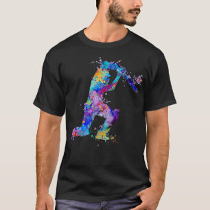 Camiseta Silueta acuarela del jugador de críquet masculino