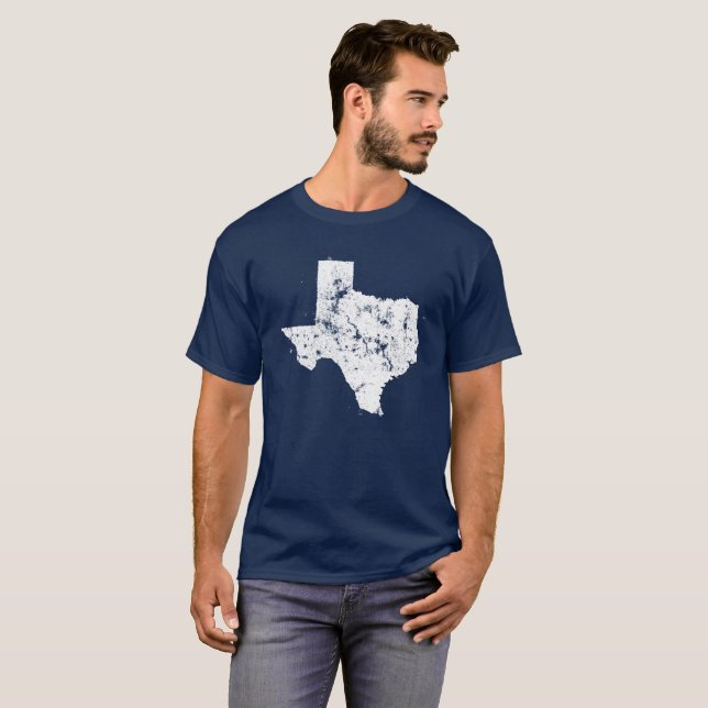 Camiseta Silueta apenada del mapa del estado de Tejas (Anverso completo)