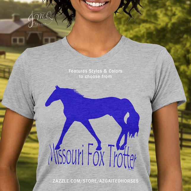 Camiseta Silueta azul trotter de Missouri Fox (Blue Missouri Fox Trotter horse silhouette t-shirt 🐎)