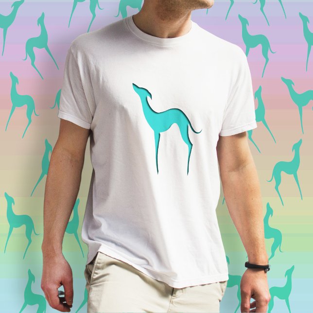 Camiseta Silueta azul turquesa de perro blanco de Greyhound (Subido por el creador)