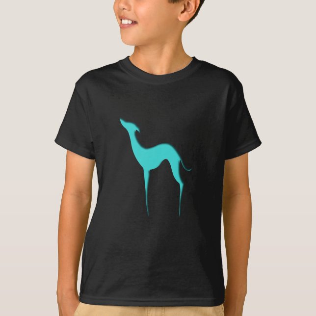 Camiseta Silueta azul turquesa de perro blanco de Greyhound (Anverso)