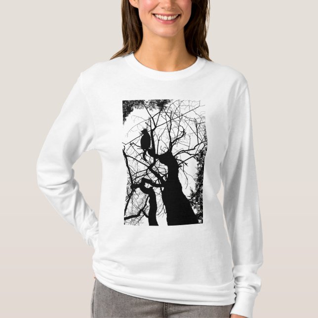 CAMISETA SILUETA B&W DEL ÁRBOL DEL GATITO (Anverso)