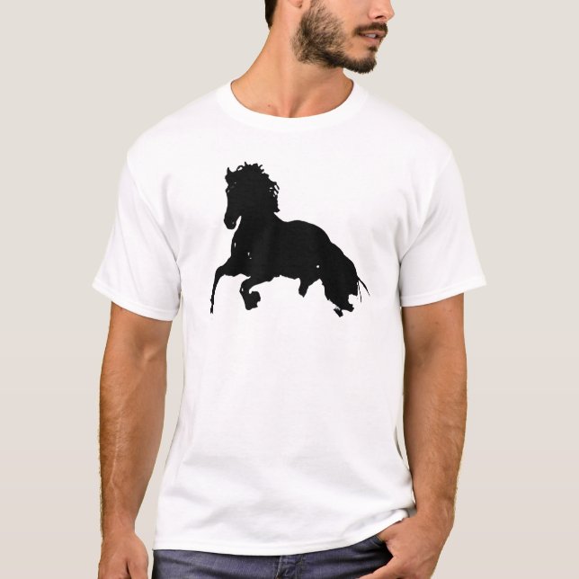 Camiseta Silueta blanca de caballo en blanco negro (Anverso)