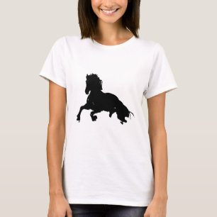 Camiseta Silueta blanca de caballo en blanco negro