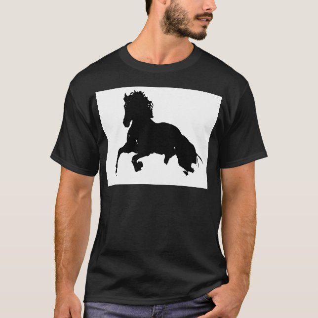 Camiseta Silueta blanca de caballo en blanco negro (Anverso)