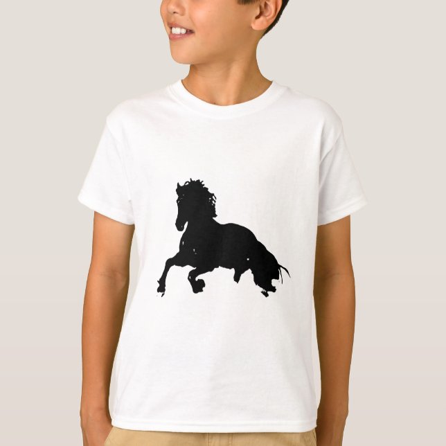 Camiseta Silueta blanca de caballo en blanco negro (Anverso)