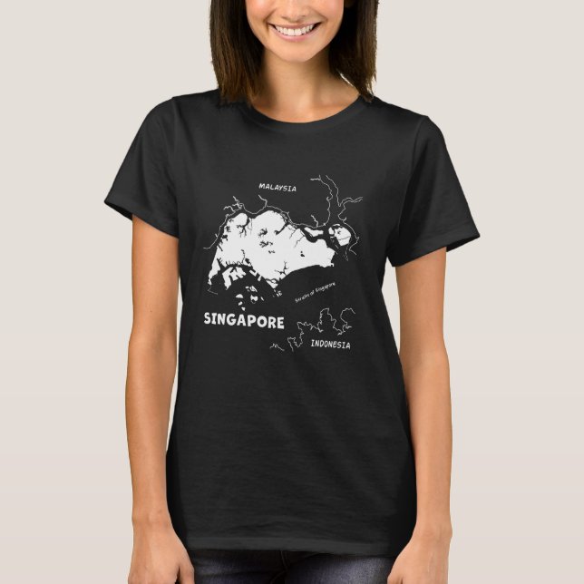 Camiseta silueta blanca de un mapa de Singapur, golpe front (Anverso)