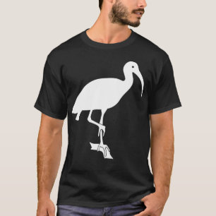Camiseta Silueta blanca del pájaro de Ibis encaramada en e