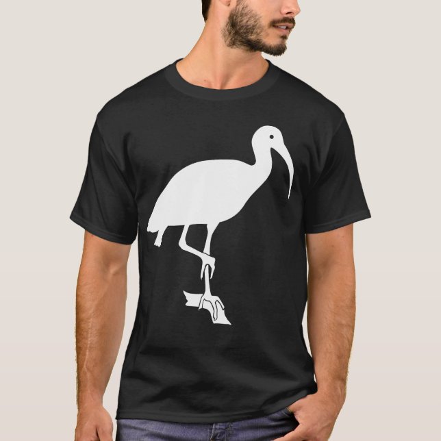 Camiseta Silueta blanca del pájaro de Ibis encaramada en el (Anverso)