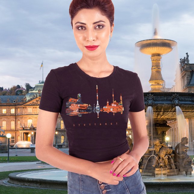 Camiseta Silueta colorida de Stuttgart (Stuttgart, Germany, black t-shirt for women)