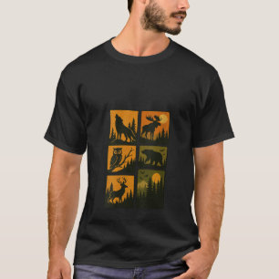 Camiseta Silueta de animales de fauna forestal de renos par