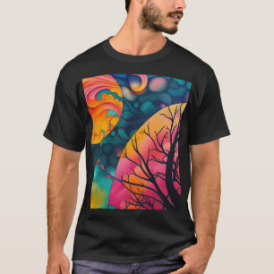 Camiseta Silueta de árbol de luna llena rosa y dorado