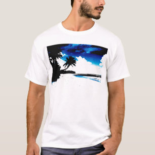 Camiseta Silueta de árbol de palmera blanco azul