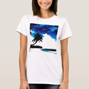 Camiseta Silueta de árbol de palmera blanco azul
