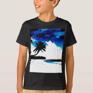 Camiseta Silueta de árbol de palmera blanco azul