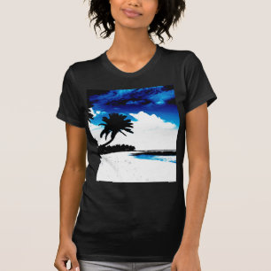 Camiseta Silueta de árbol de palmera blanco azul