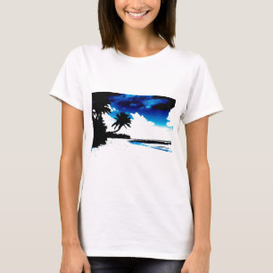 Camiseta Silueta de árbol de palmera blanco azul