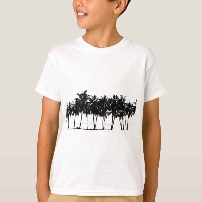 Camiseta Silueta de árboles de palmeras blancas negras (Anverso)