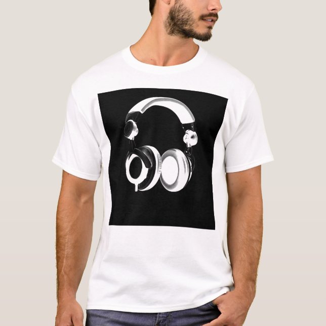 Camiseta Silueta de auriculares blancos y negros (Anverso)