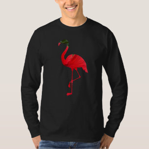 Camiseta Silueta de ave flamenco con flor de hibisco roja