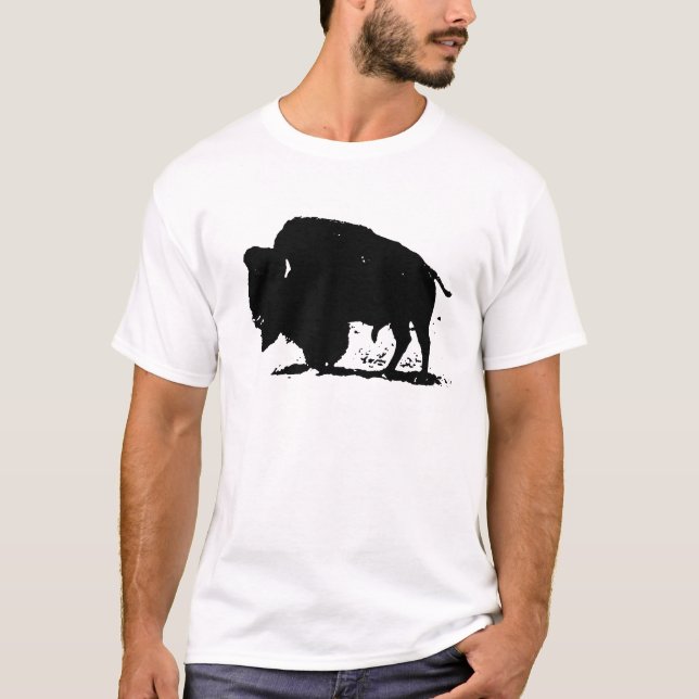 Camiseta Silueta de búfalo blanco y negro (Anverso)