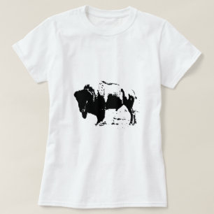 Camiseta Silueta de búfalo blanco y negro de arte pop