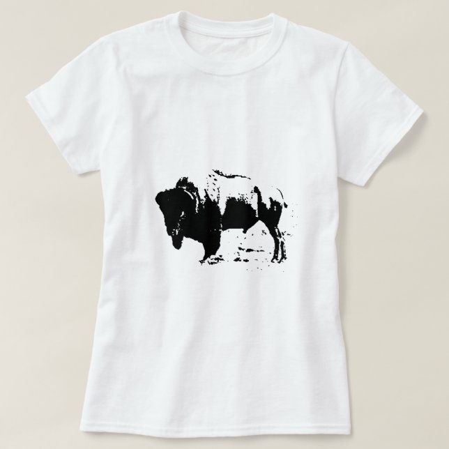 Camiseta Silueta de búfalo blanco y negro de arte pop (Diseño del anverso)