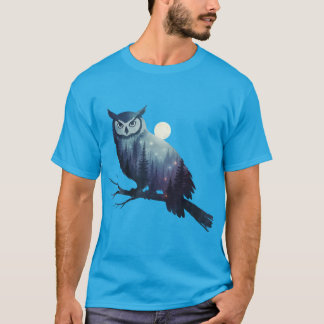 Camiseta Silueta de búho mística luna llena noche estrellad