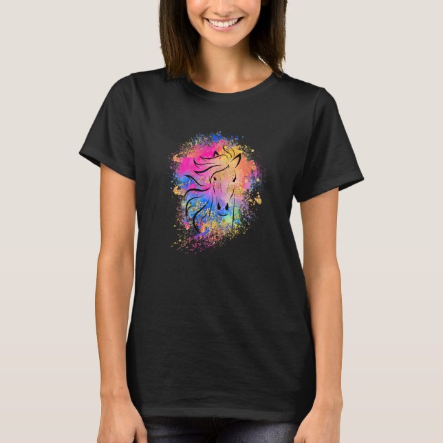 Camiseta Silueta de caballo arcoíris de niñas Rosa Lindo Co (Anverso)