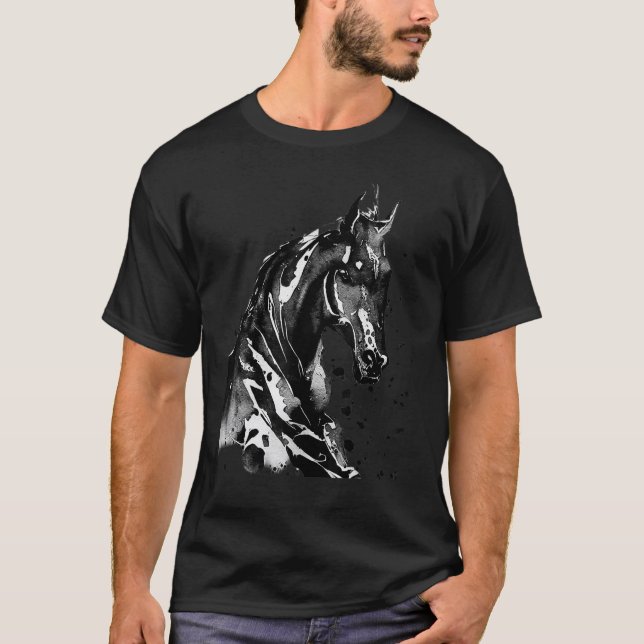 Camiseta Silueta de Caballo Lavada con Pintura Salpicada ha (Anverso)