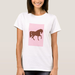 Camiseta Silueta de caballo marrón sobre rosa