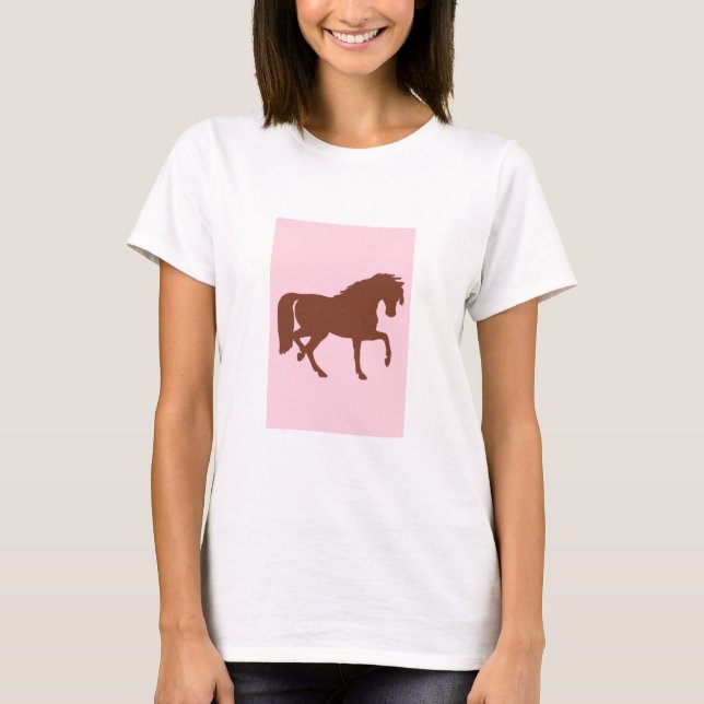 Camiseta Silueta de caballo marrón sobre rosa (Anverso)