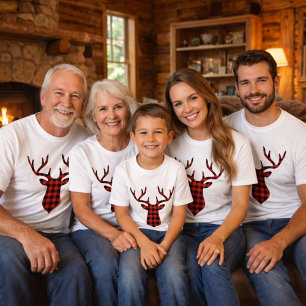 Camiseta Silueta de cabeza de buck de ciervo rojo y negro